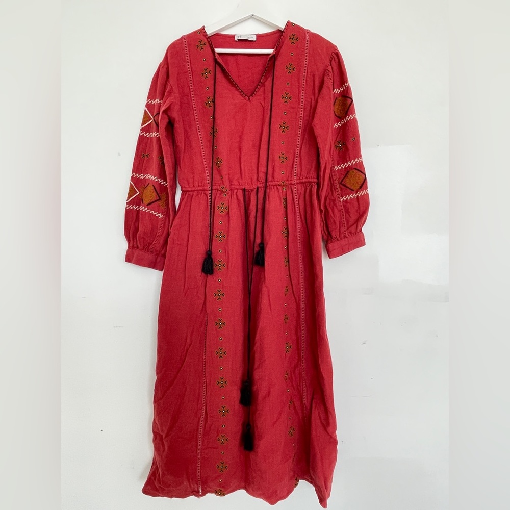 Zara boho embroidered gauze dress
